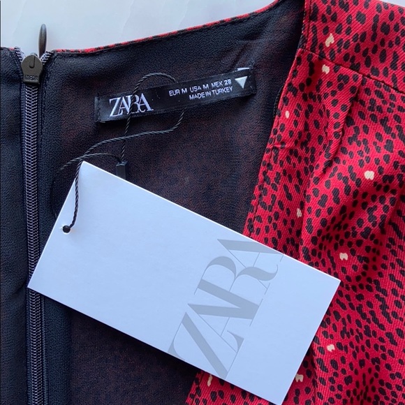 New Zara Print Mini V-neck Saffron red Dress long sleeve - Picture 9 of 10